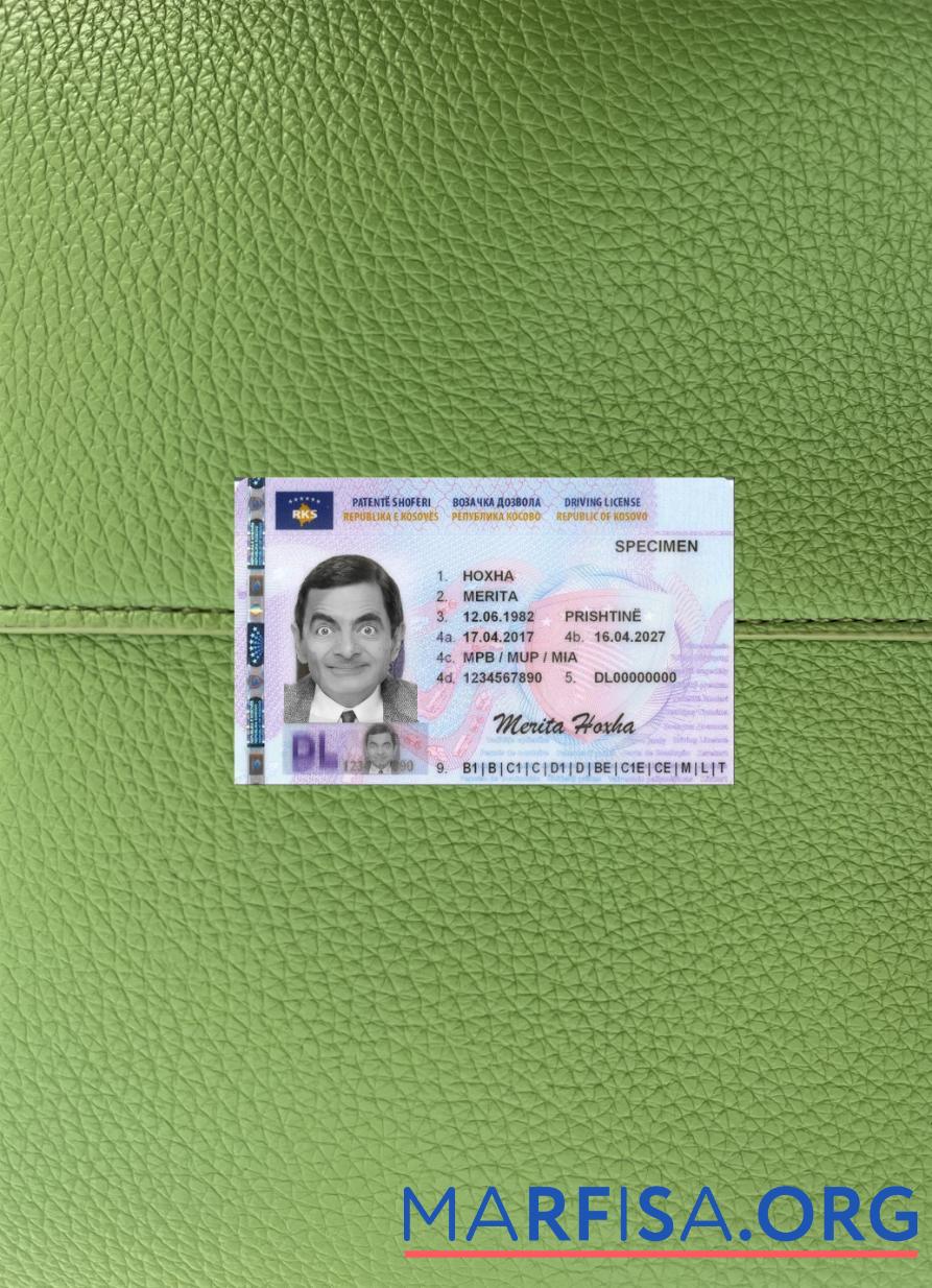 Blank Kosovo driving license 2017 present photolook example
